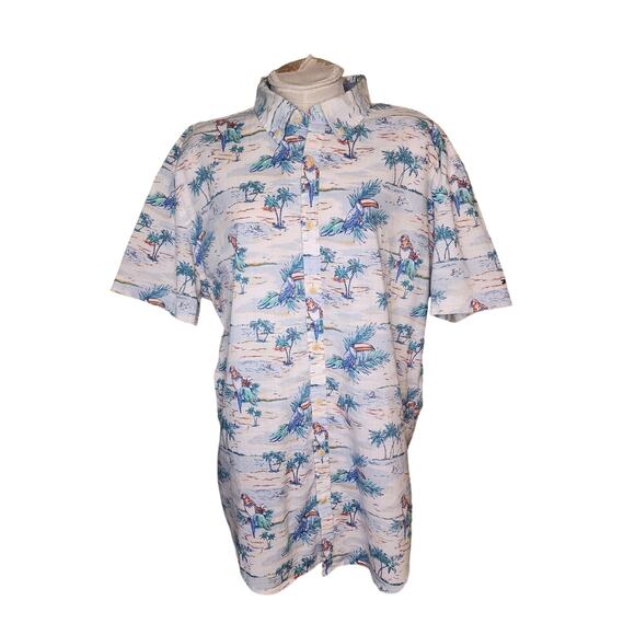 Tommy Hilfiger Shirt Mens Multicolor Parrots Button Down Short Sleeve Size XXL - Picture 1 of 6